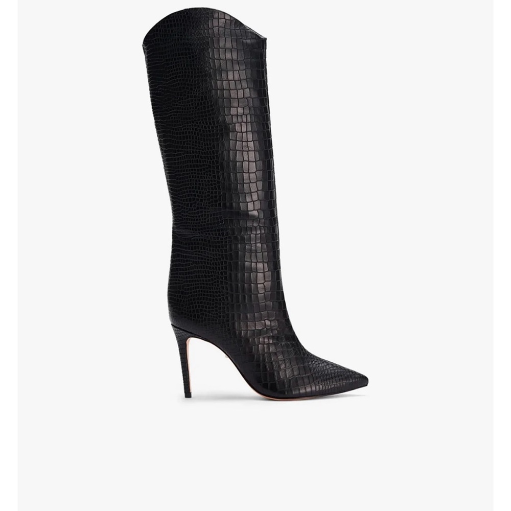 SCHUTZ Black Croc-Textured Heeled Boots